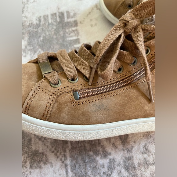 UGG Olive Sneakers in Brown Shearling Trim with Side Zip Size 6.5 - Picture 13 of 14